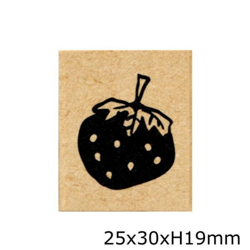 Rubber stamp with a strawberry design on a beige background
