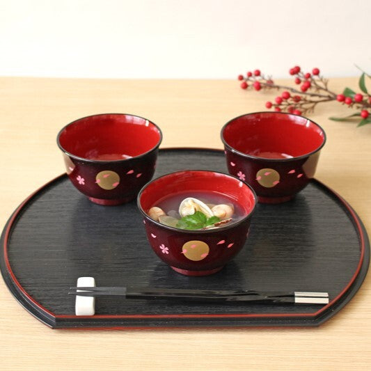 Aizu-Style Soup Bowls - Lacquer Finish Resin, Set of 3