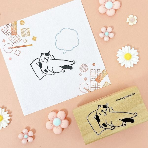 Lounging Cat on a Cushion Rubber Stamp