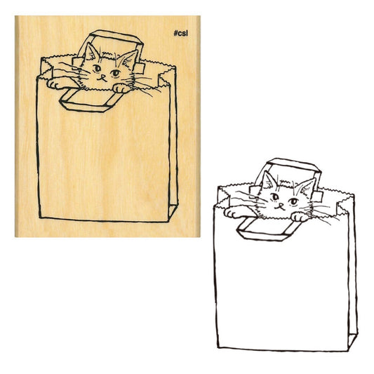 Kodomo no Kao Paper Bag Cat Rubber Stamp