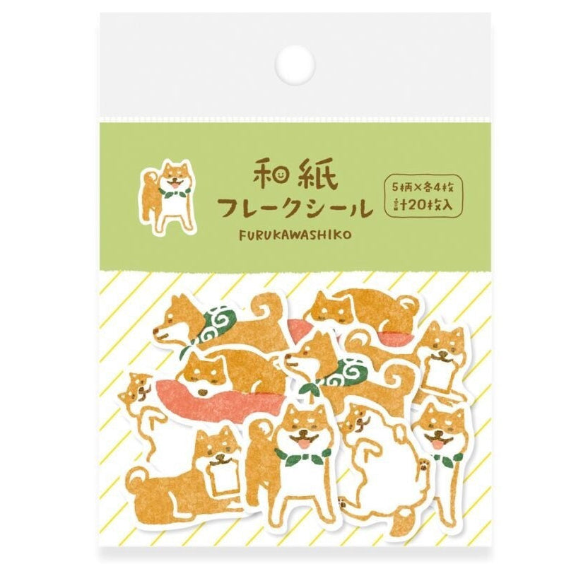 Fury Kawasaki Shiko sticker pack featuring cute illustrated shiba inu characters on a white and light green card, photographed on a plain white background.