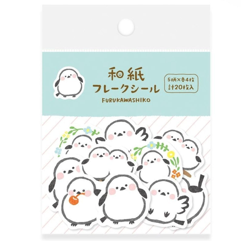 A package of FuruKamashiKo cute penguin washi stickers on a white background. The packaging features a light blue header with Japanese text and a clear window displaying the white, black, and pink penguin stickers.