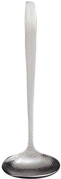 Metallic ladle with a textured handle on a white background