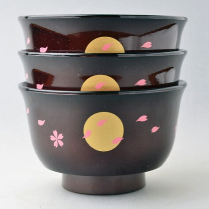 Aizu-Style Soup Bowls - Lacquer Finish Resin, Set of 3