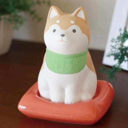 Ceramic Shiba Dog Figurine Humidifier — Passive Evaporation, No Electricity