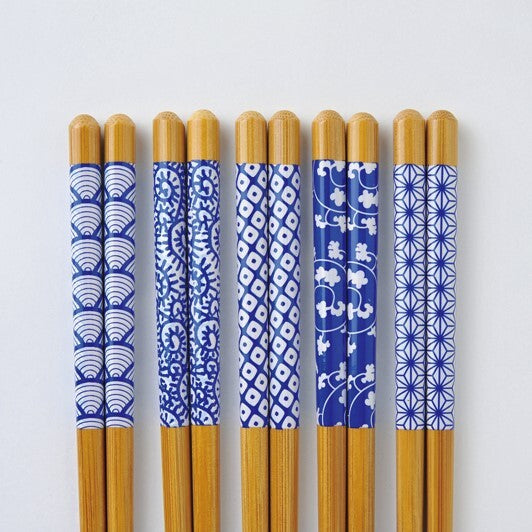Moso Bamboo Chopsticks | 5-Pattern Set — Non-Slip, Dishwasher-Safe | Made in Japan