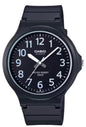 Black Casio watch with a white face on a white background