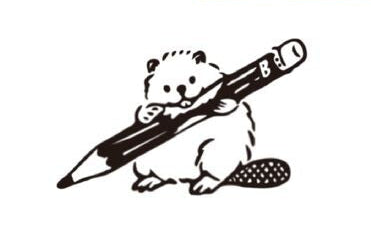 Rubber stamp with a bear holding a pencil on a white background