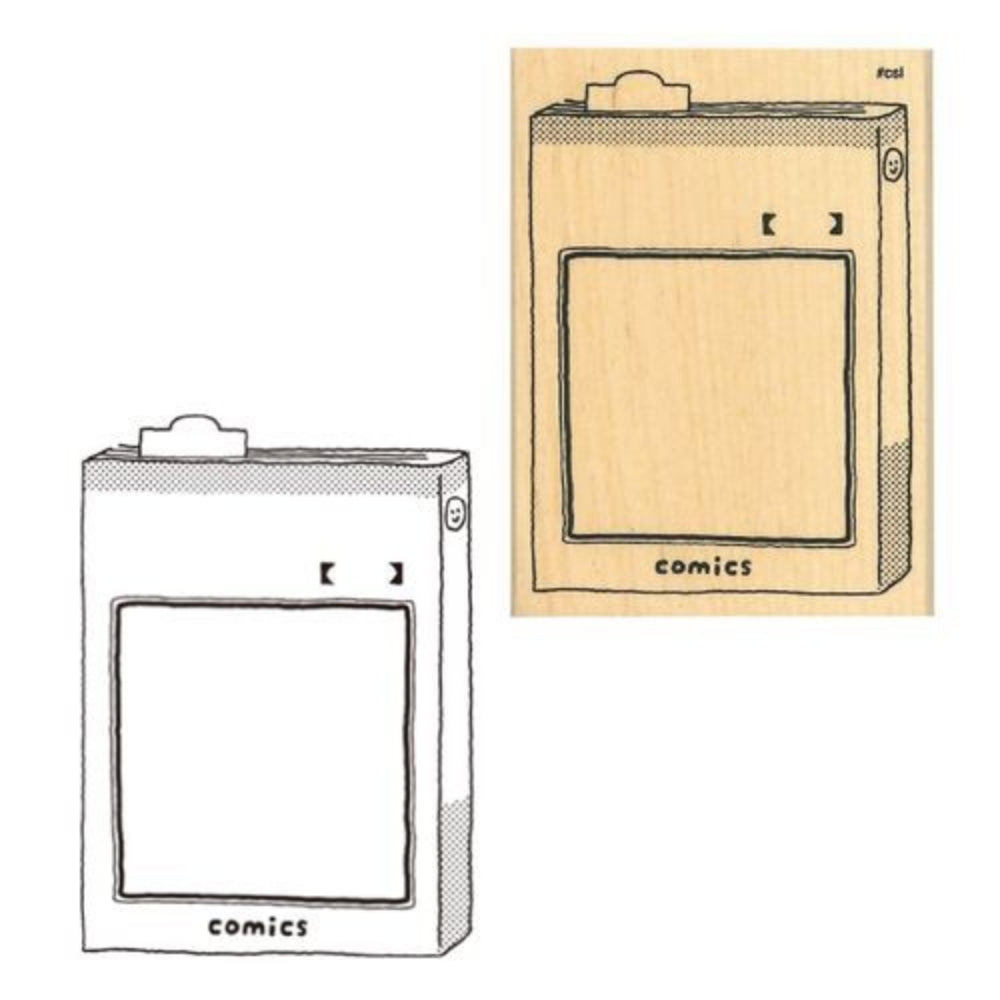 Illustration of a comic book packaging with 'comics' text on a white background