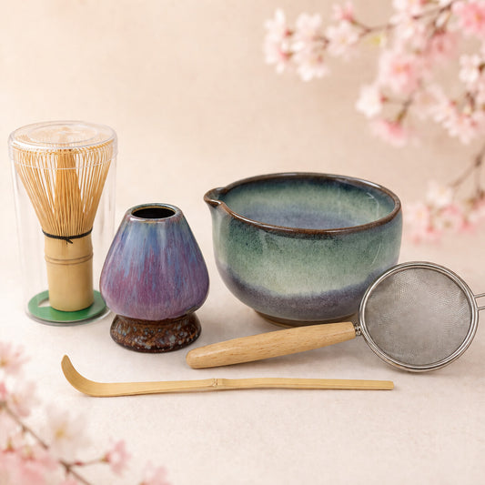 Handmade Mino Ware Matcha Bowl Set – Ash Copper