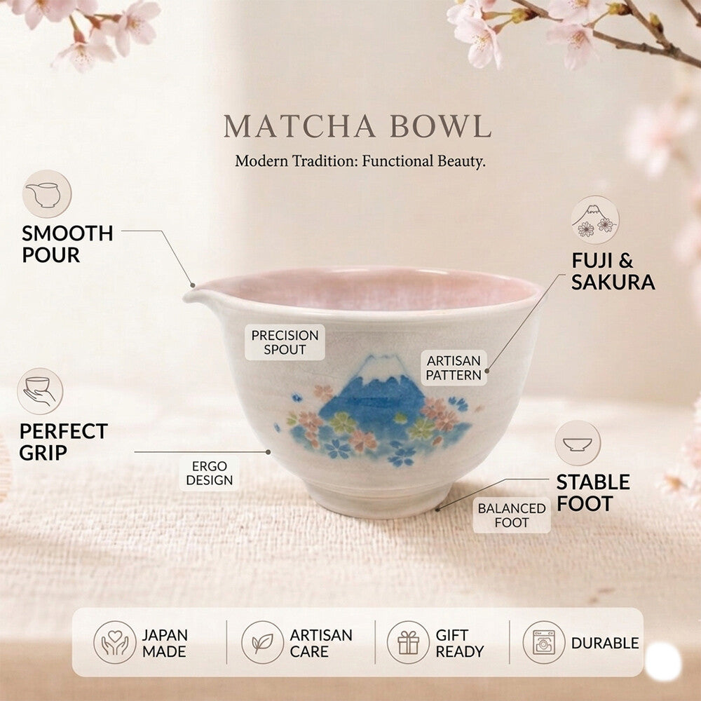 Handmade Mino Ware Matcha Bowl Set – Mt. Fuji