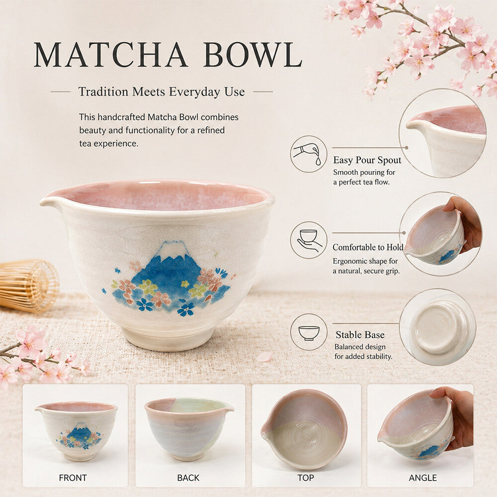 Handmade Mino Ware Matcha Bowl Set – Mt. Fuji
