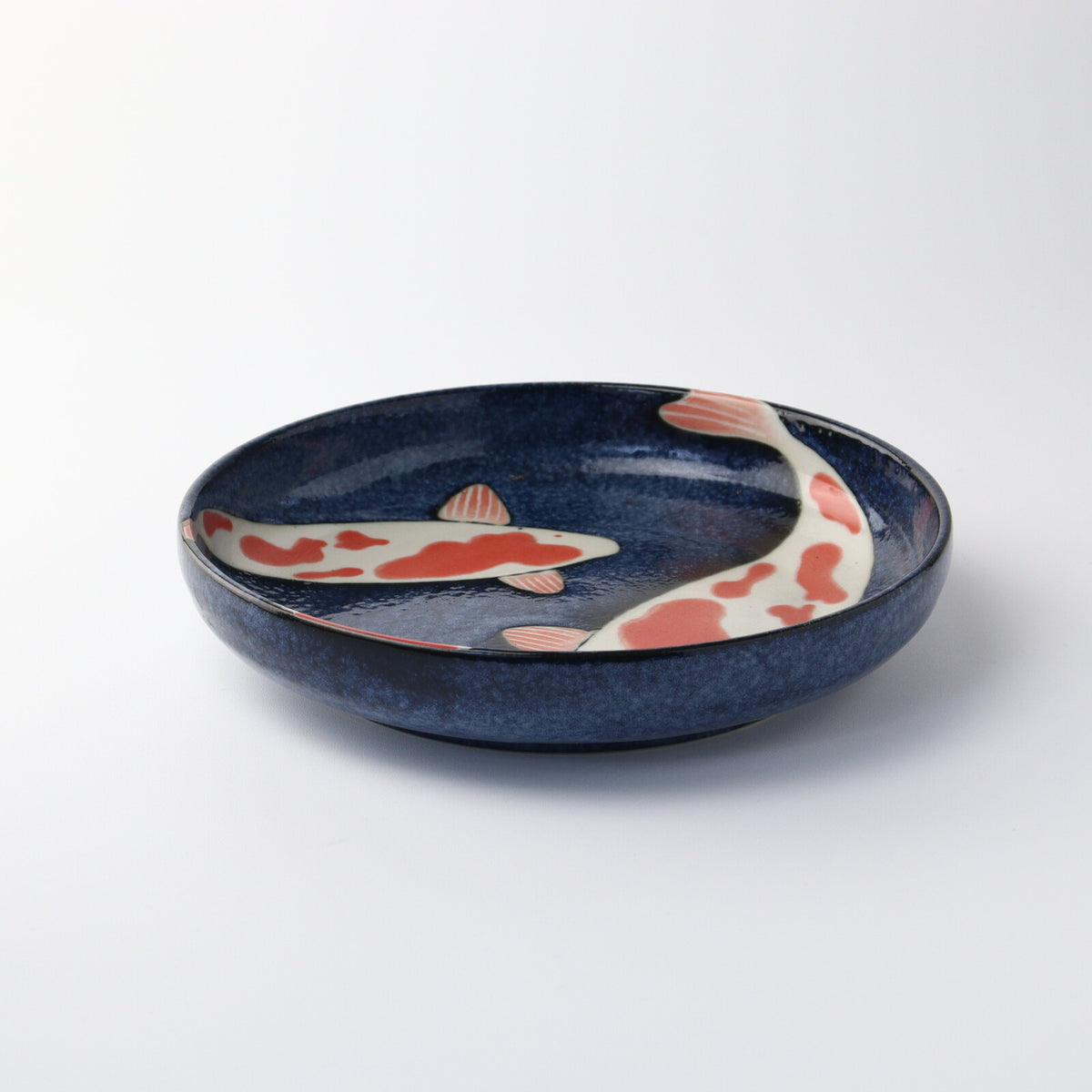Mino Ware Pasta Bowl, Navy Blue Koi Fish