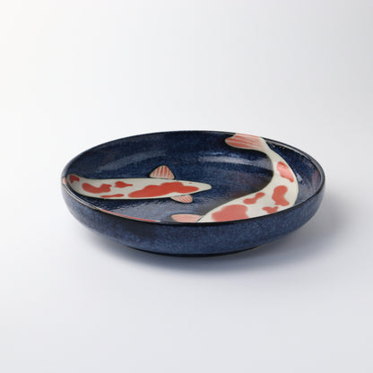 Mino Ware Pasta Bowl, Navy Blue Koi Fish