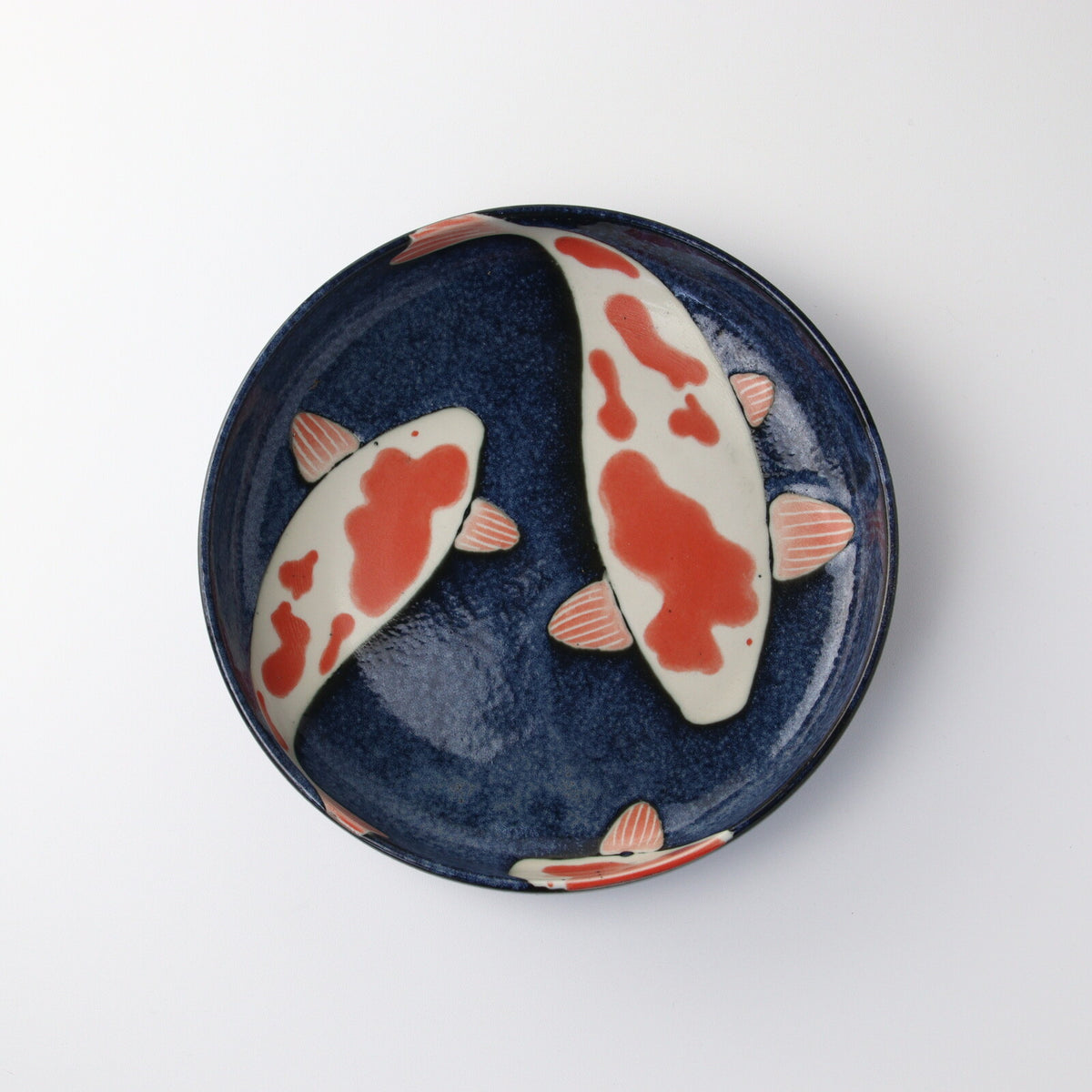 Mino Ware Pasta Bowl, Navy Blue Koi Fish
