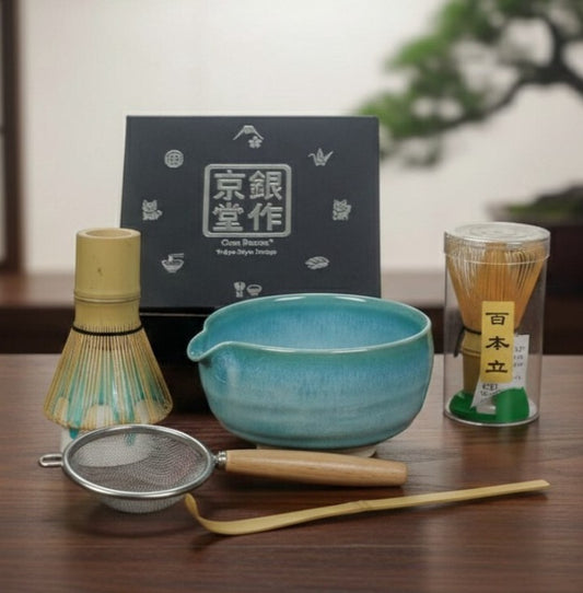 Arita Ware Kataguchi Matcha Bowl Set — 5-Piece, Aqua Jade