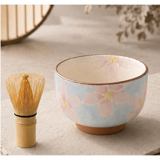 Momokasumi Cherry Blossom Matcha Bowl & Bamboo Whisk Set