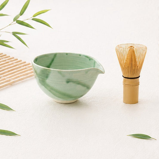 Jade Mino Ware Spouted Matcha Bowl & Bamboo Whisk Set