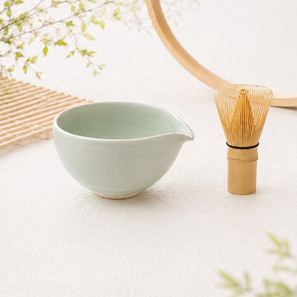 Jade Mino Ware Spouted Matcha Bowl & Bamboo Whisk Set