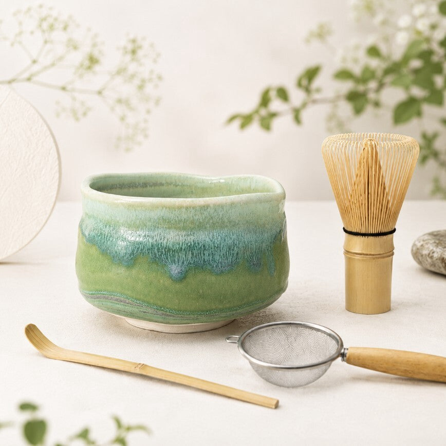 Jade Glaze Matcha Bowl, Whisk, Scoop & Strainer Set | 4 pc.