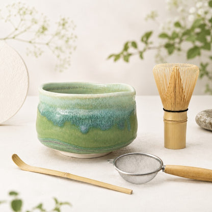 Jade Glaze Matcha Bowl, Whisk, Scoop & Strainer Set | 4 pc.