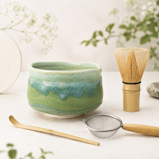 Jade Glaze Matcha Bowl, Whisk, Scoop & Strainer Set | 4 pc.
