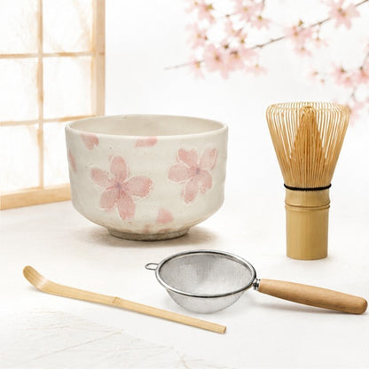 Mino Ware Sakura Matcha Bowl Set — 4-Piece (Cherry Blossom)