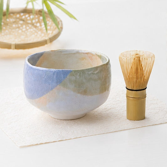 Mino Ware Matcha Bowl & Chasen Set — Aoi-en (Blue)