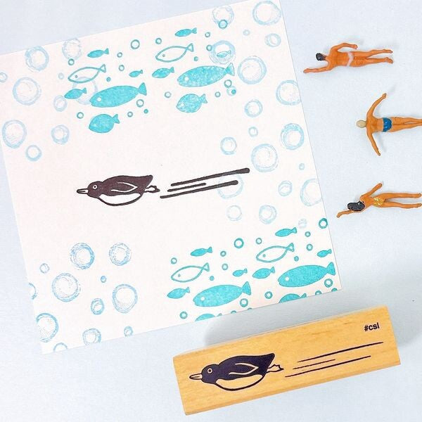 Speeding Penguin Rubber Stamp