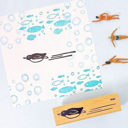 Speeding Penguin Rubber Stamp
