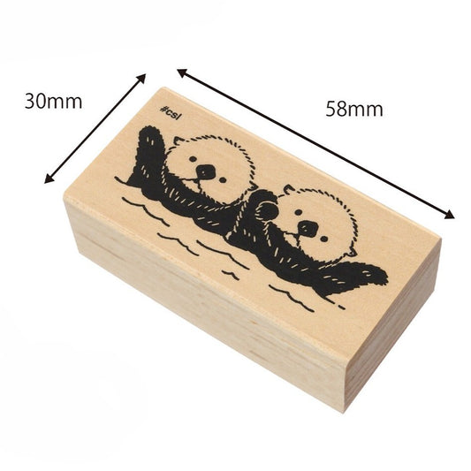 Holding Hands Sea Otters Rubber Stamp