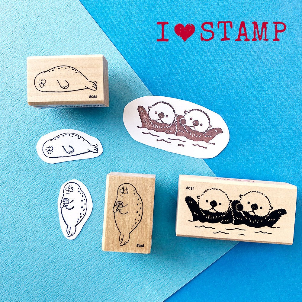 Holding Hands Sea Otters Rubber Stamp