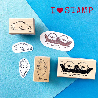 Holding Hands Sea Otters Rubber Stamp