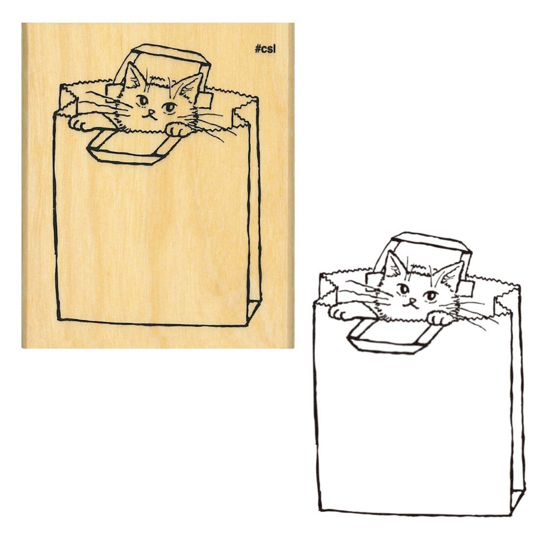 Kodomo no Kao Paper Bag Cat Rubber Stamp