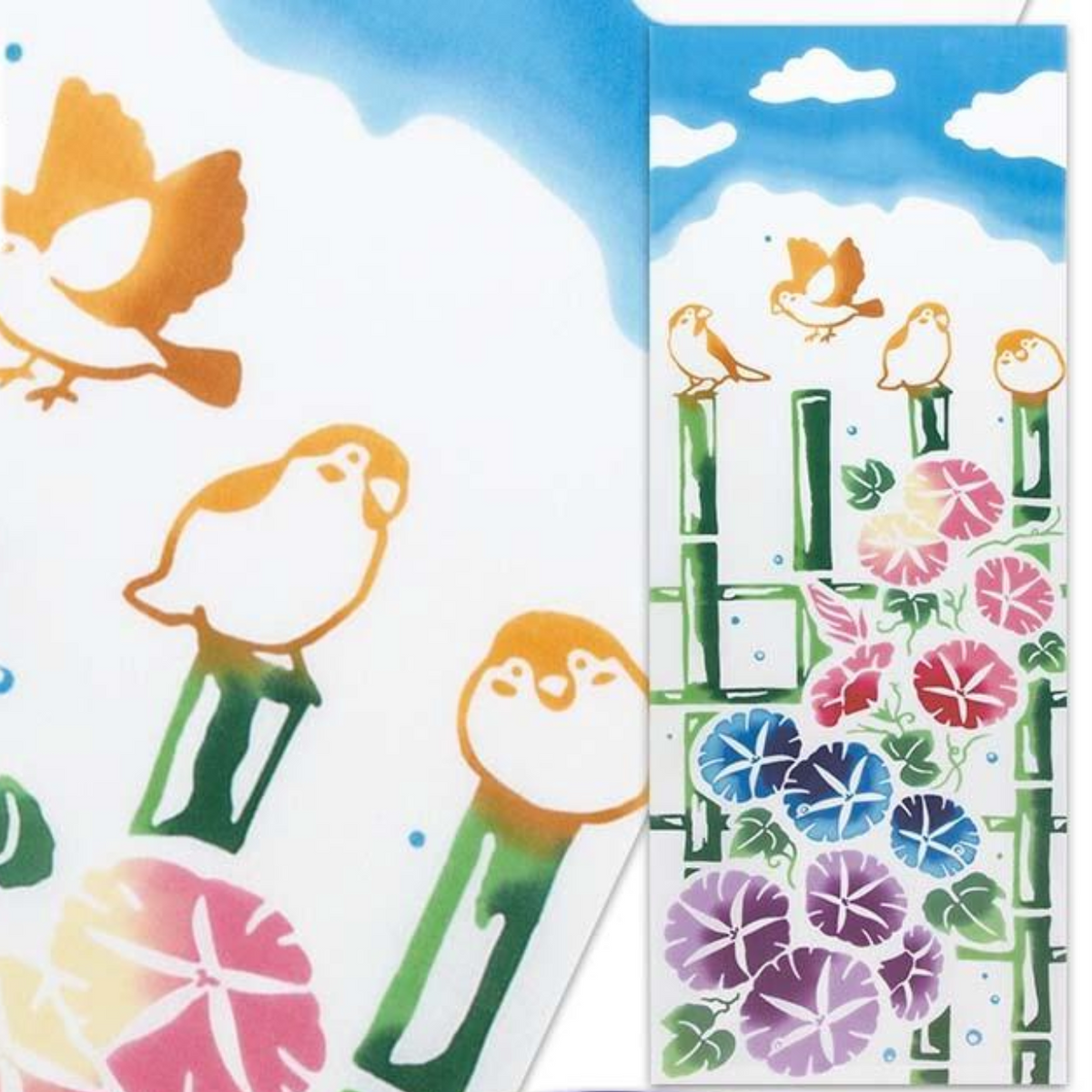 Tenugui Towel Morning Glory Tenugui Made in Japan — Morning glory and sparrow /3 items